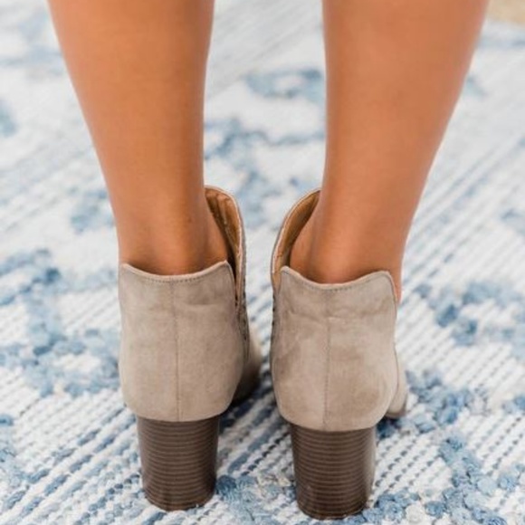 Ankle Heel Taupe Suede Booties with Braided stitch - Picture 3 of 8